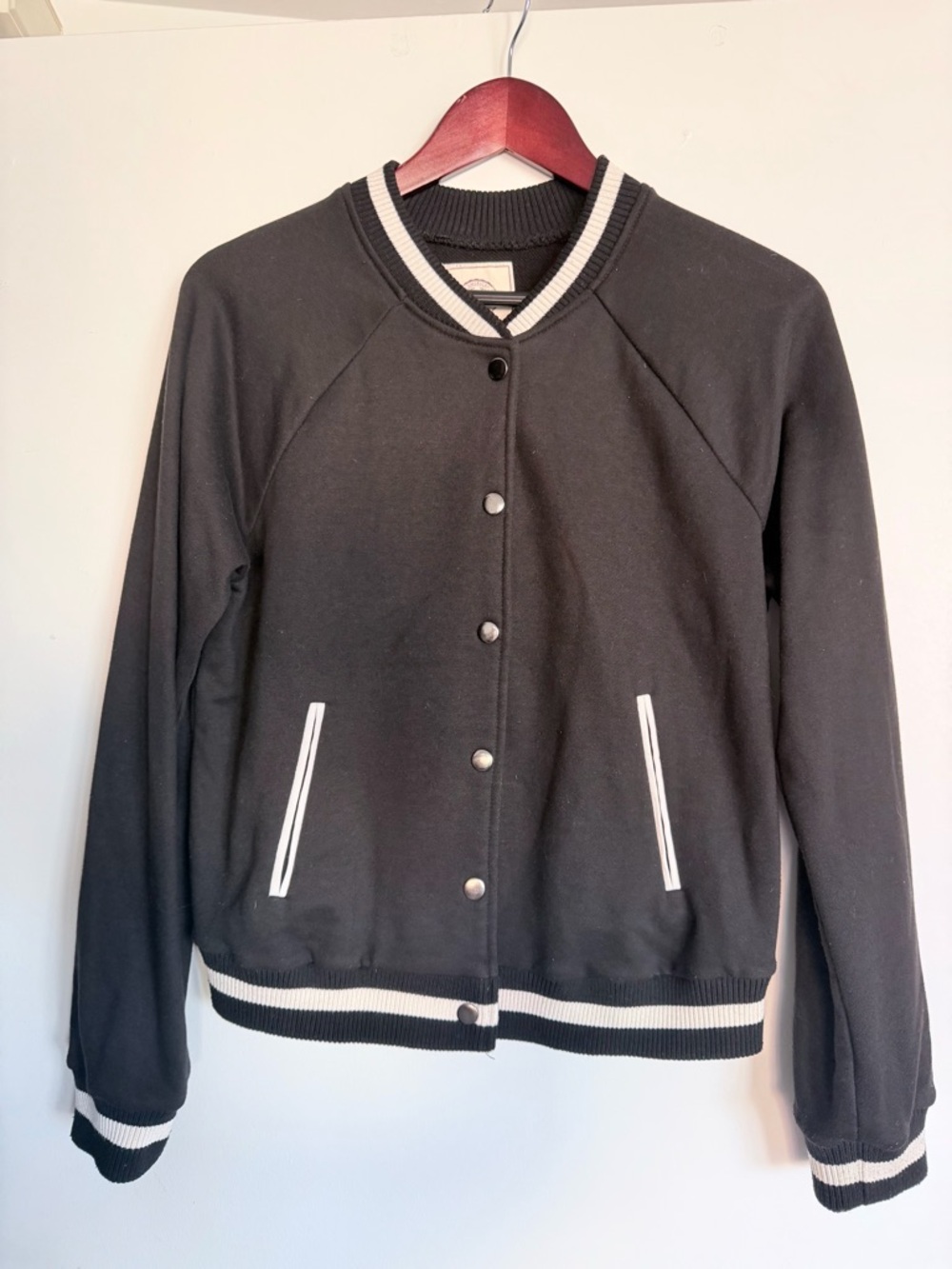 SO Black Varsity Sweater Jacket with White Trim